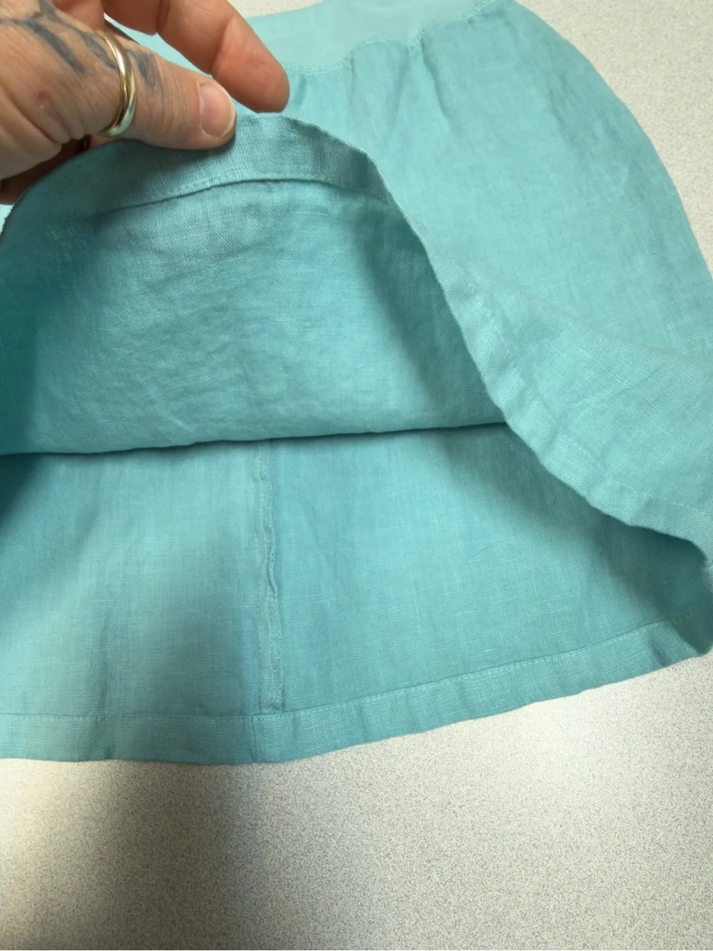 Becasa XS 100% Linen Aqua Blue Pull-On Skirt Made in USA